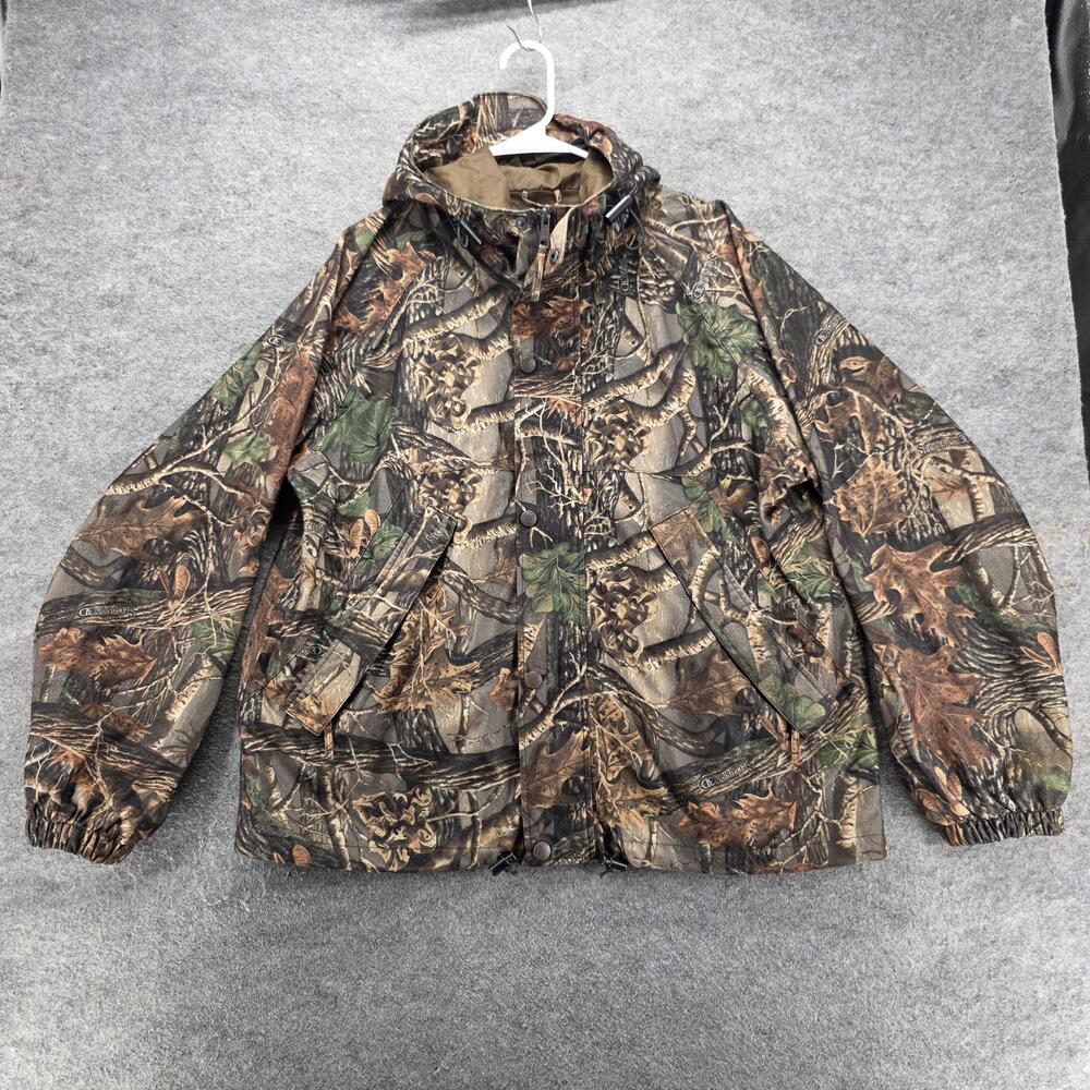 Herters Jacket Mens L Brown Camouflage Parka Hooded Lined Pockets Snap